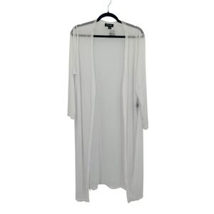 Sheer Long Open Cardigan Duster 3X White Mesh Plus Size Layering Minimalist Boho